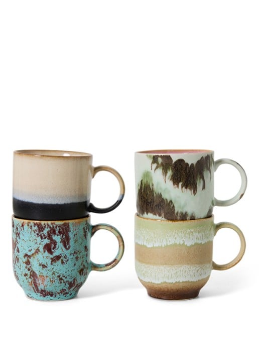 HKliving 70s ceramics: café mugs, abstract (set of 4)