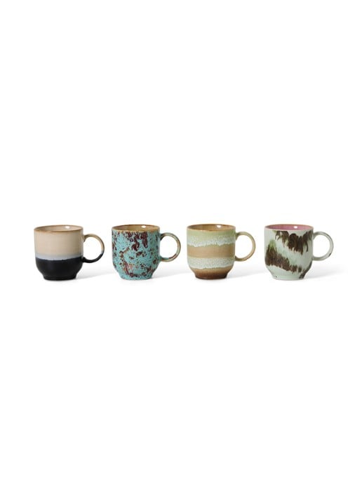 HKliving 70s ceramics: café mugs, abstract (set of 4) - voorkant 7 multicolor