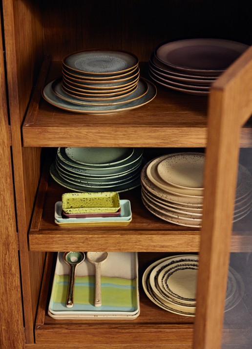HKliving 70s Ceramics dinerbord 27,5 cm set van 2 - achterkant 3 geel