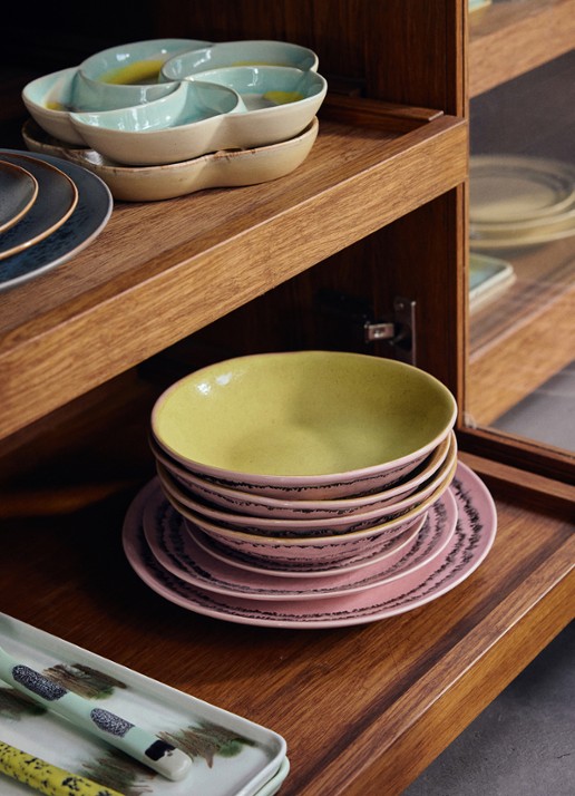 HKliving 70s Ceramics gebaksbordje 17,5 cm set van 2 - achterkant roze