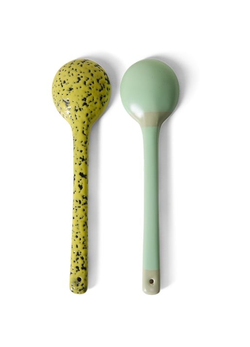 HKliving 70s Ceramics Mines opschepbestek set van 2 - voorkant 4 geel