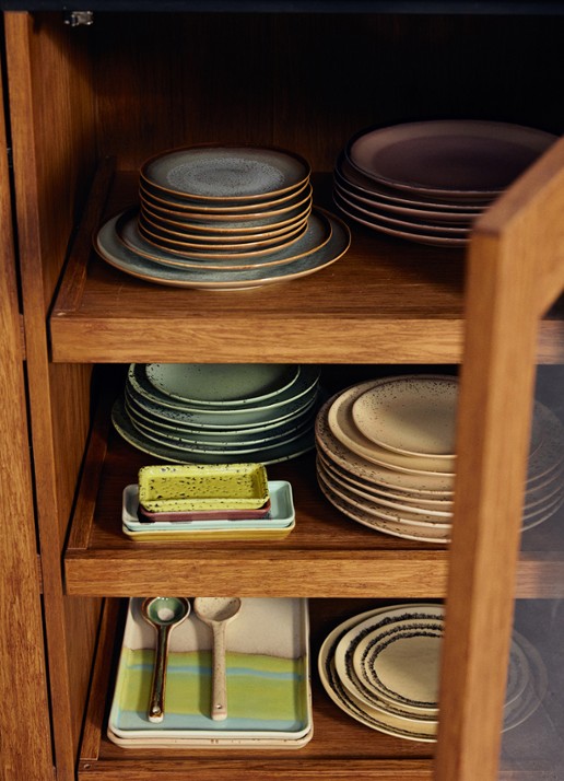 HKliving 70s Ceramics: ontbijtbord 22 cm set van 2 - detail blauw