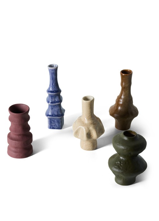 HKliving 70s Ceramics vaas 16,5 cm set van 5 - achterkant bruin