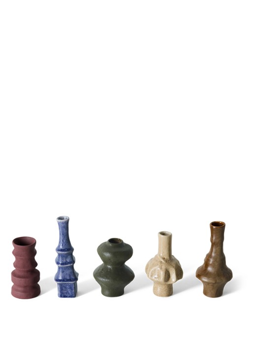 HKliving 70s Ceramics vaas 16,5 cm set van 5 - voorkant 3 bruin