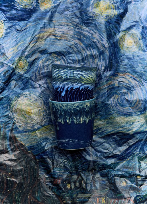HKliving 70s Ceramics: Van Gogh mok set van 2 - detail 4 donkerblauw