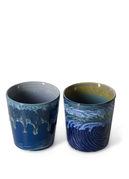 HKliving 70s Ceramics: Van Gogh mok set van 2 - voorkant 3 donkerblauw