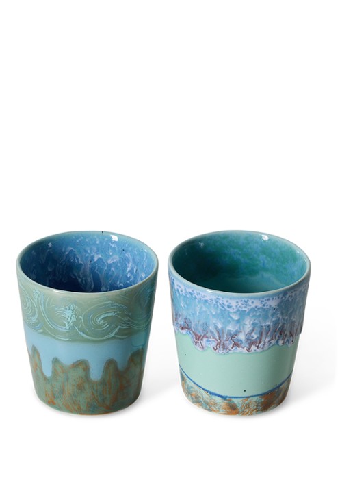 HKliving 70s Ceramics Van Gogh mok set van 2 - voorkant 2 blauw