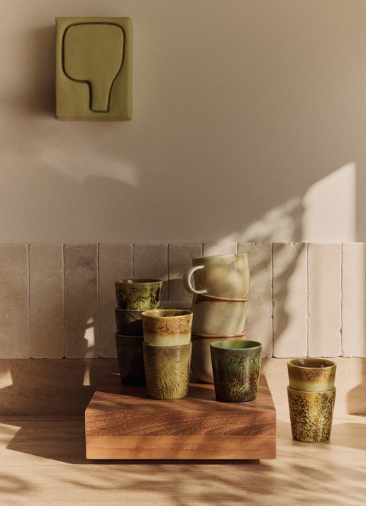 HKliving 70s Ceramics Van Gogh mok set van 2 - detail 4 geel