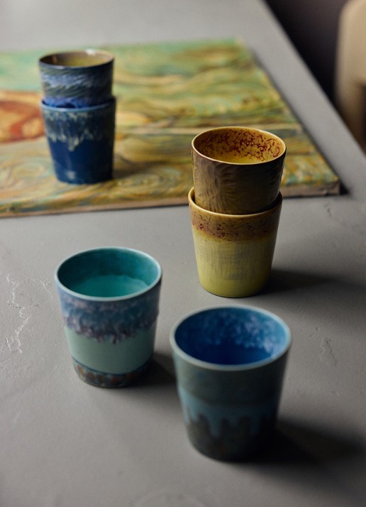 HKliving 70s Ceramics Van Gogh mok set van 2 - detail 5 geel