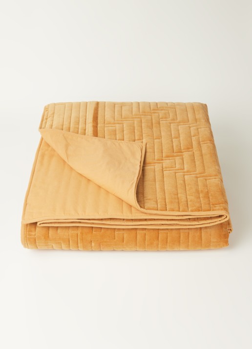 HKliving Bedsprei van fluweel 240 x 260 cm - detail okergeel