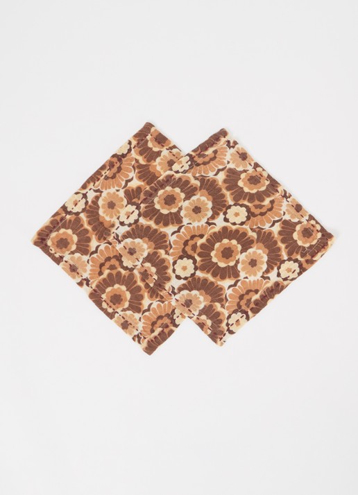 HKliving Floral Vintage servet 30 x 30 cm set van 2 - detail bruin