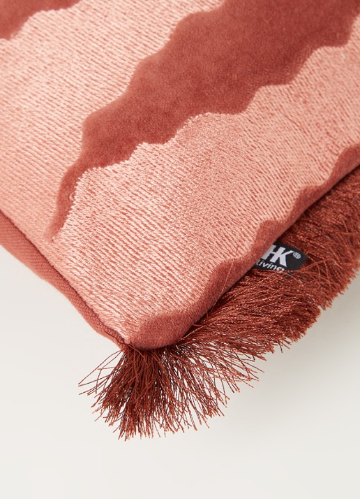 HKliving Fringe Velvet Tiger sierkussen 25 x 40 cm - detail roze