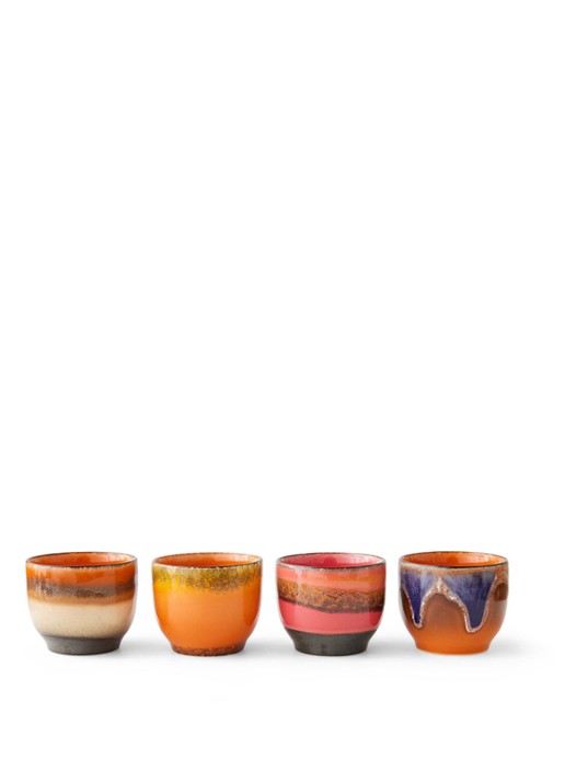 HKliving Java koffiekopje 25 cl set van 4 - voorkant 2 oranje