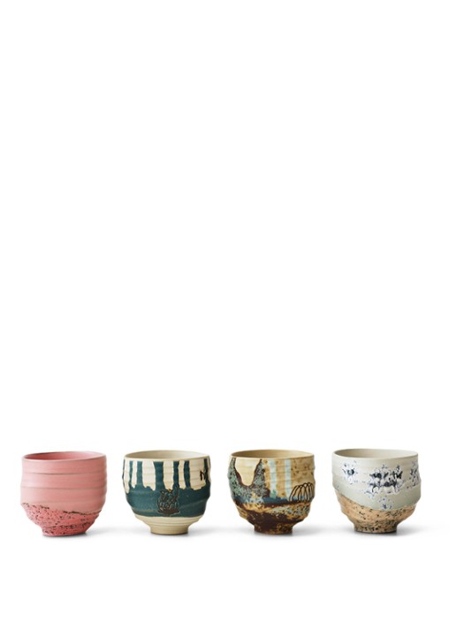 HKliving Koffiekopje 7,5 cm set van 4 - voorkant 2 beige