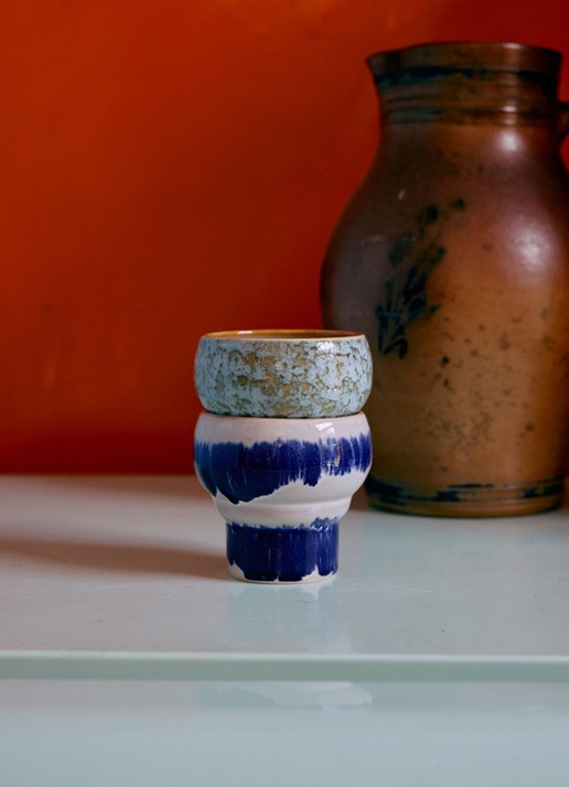 HKliving Symbolist lungo mok set van 2 - voorkant 2 blauw