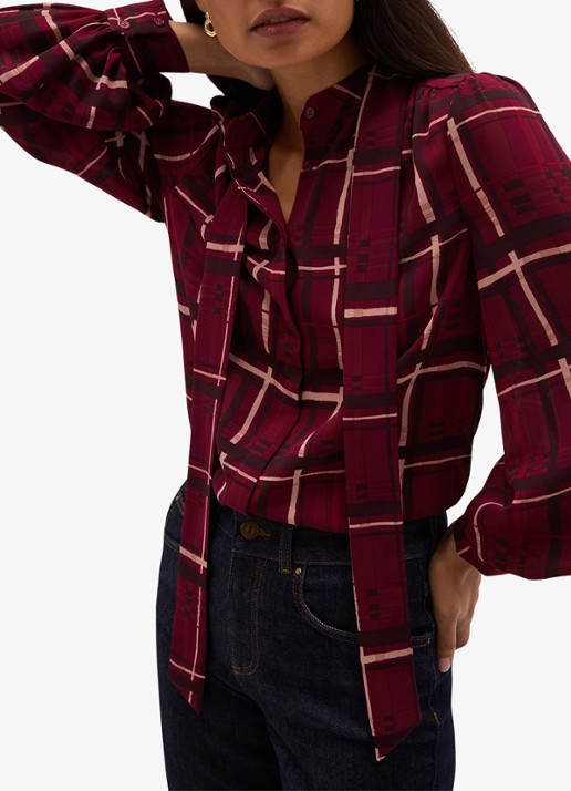 Hobbs Aisha blouse met strikdetail - detail 5 rood