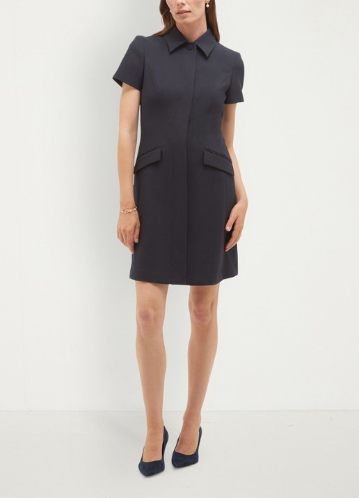 Hobbs Alexandra mini blouse jurk met klepzakken - voorkant 5 blauwgrijs
