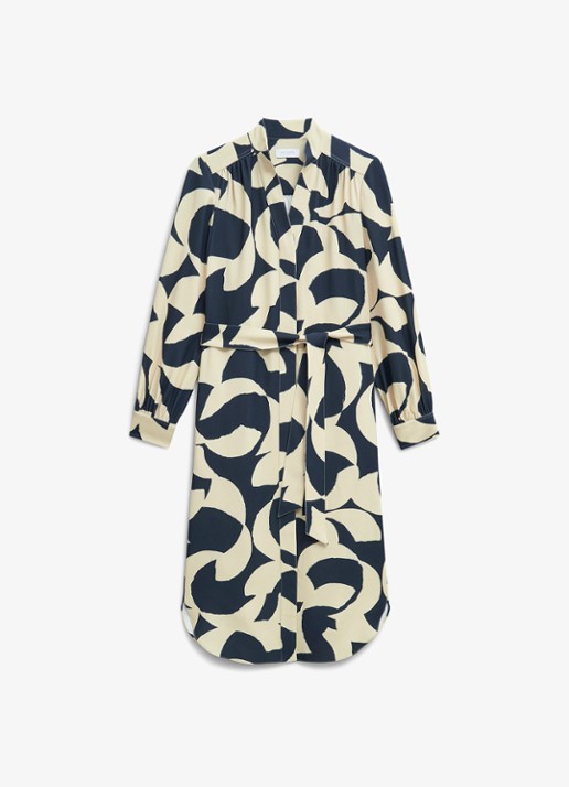 Hobbs Alisa blousejurk met strikceintuur - voorkant 5 blauw