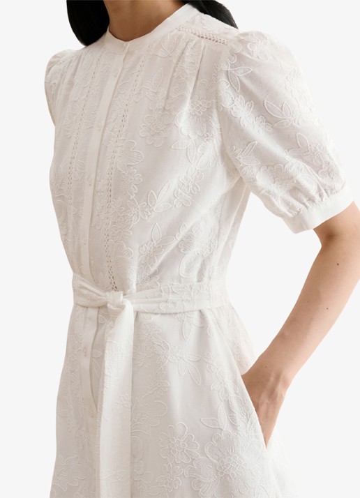 Hobbs Amani midi jurk met borduring en strikceintuur - detail 3 wit