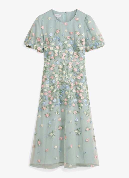 Hobbs Audra midi jurk met bloemborduring en pofmouw