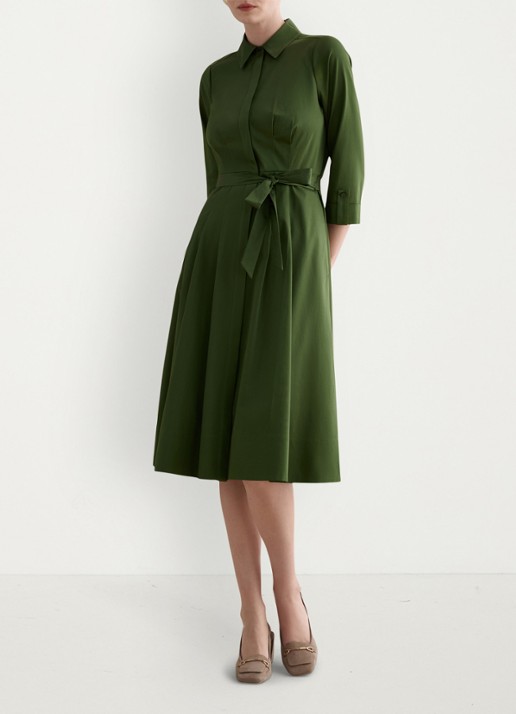 Hobbs Brigitta midi blousejurk met strikceintuur - detail 4 groen