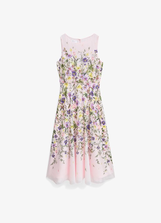 Hobbs Carly midi jurk met bloemenprint - voorkant 5 lichtroze