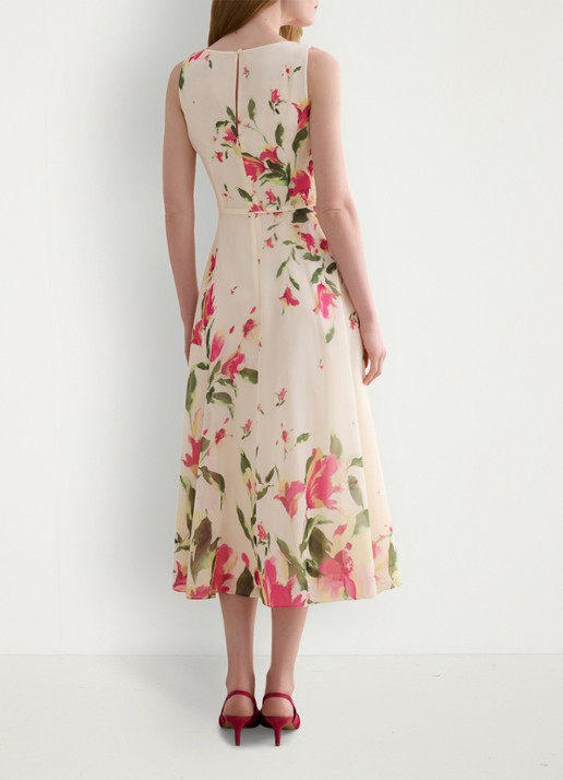 Hobbs Carly midi jurk met bloemenprint - achterkant 3 creme