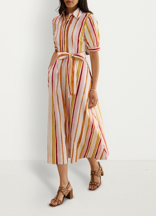 Hobbs Cressida midi tuniekjurk met pofmouw en streepprint  - detail 5 ivoor