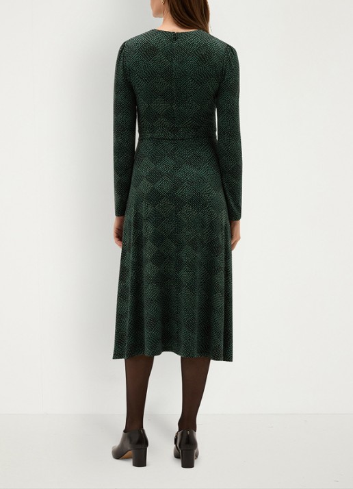 Hobbs Dakota midi jurk met ruit dessin - achterkant 4 donkergroen