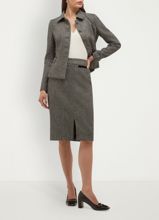 Hobbs Delphine midi rok met split - detail 5 grijs