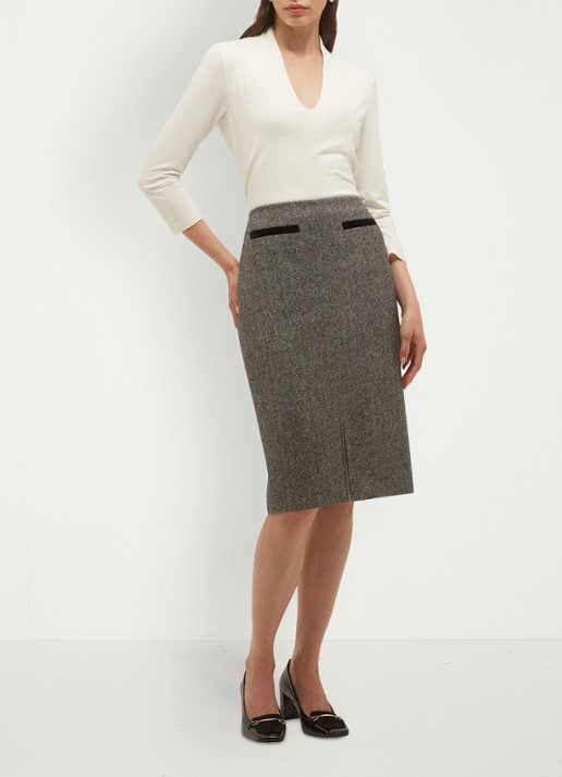 Hobbs Delphine midi rok met split - voorkant 2 grijs