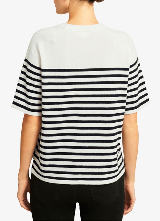 Hobbs Demi fijngebreid T-shirt in kasjmierblend met streepprint - achterkant 6 gebroken wit