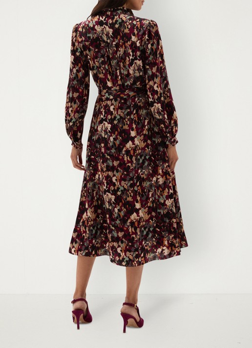 Hobbs Elin midi blousejurk met strikceintuur - achterkant bordeauxrood