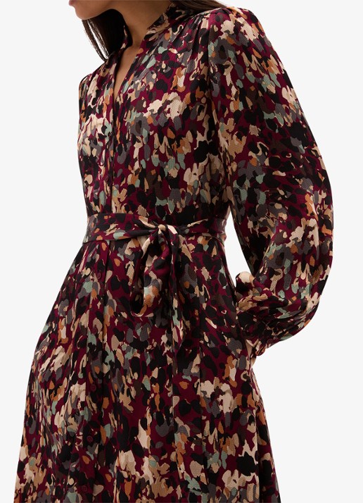 Hobbs Elin midi blousejurk met strikceintuur - detail 4 bordeauxrood
