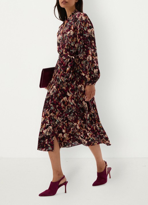 Hobbs Elin midi blousejurk met strikceintuur - detail 5 bordeauxrood