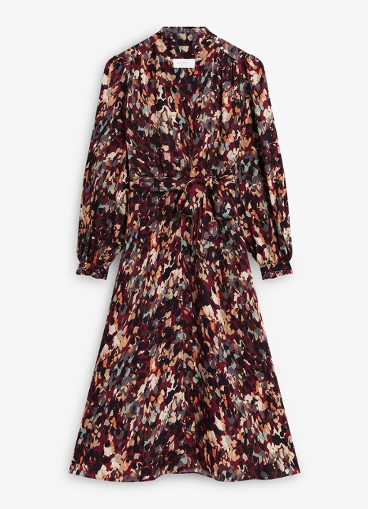 Hobbs Elin midi blousejurk met strikceintuur - voorkant 2 bordeauxrood