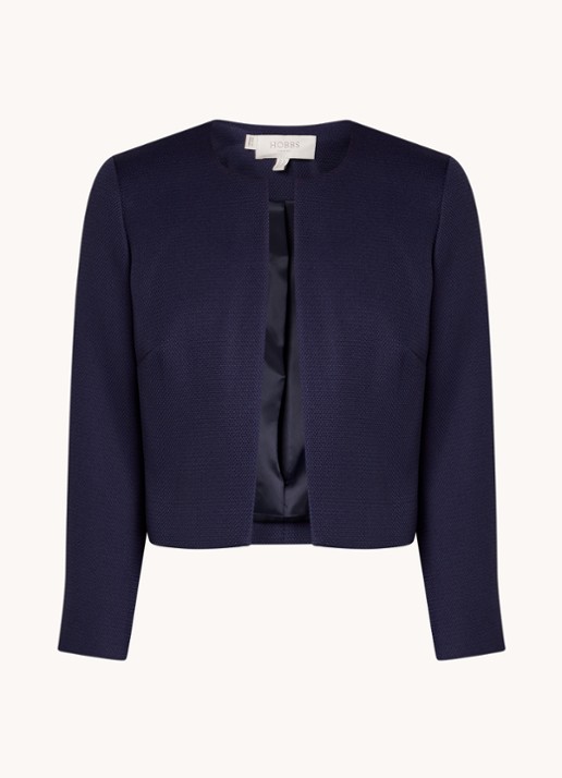 Hobbs Elize cropped blazer met structuur - voorkant 2 donkerblauw