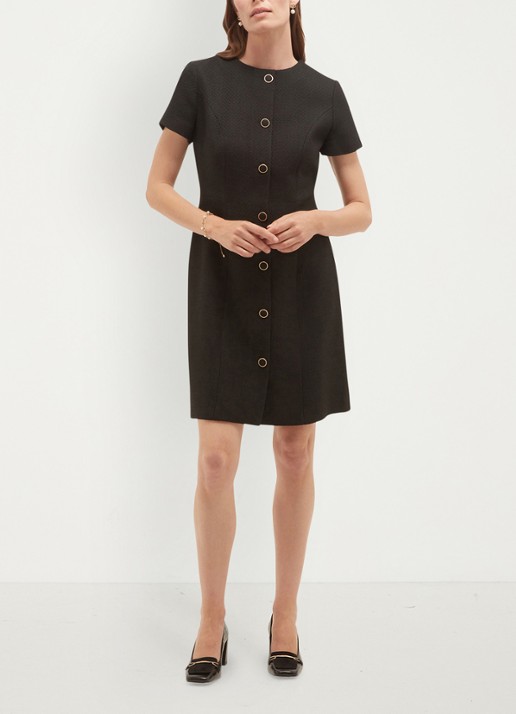 Hobbs Elowen mini jurk met knoopsluiting - voorkant 2 zwart