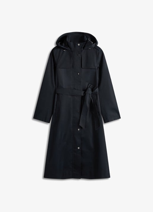 Hobbs Felicia regenjas met capuchon en steekzakken - voorkant donkerblauw