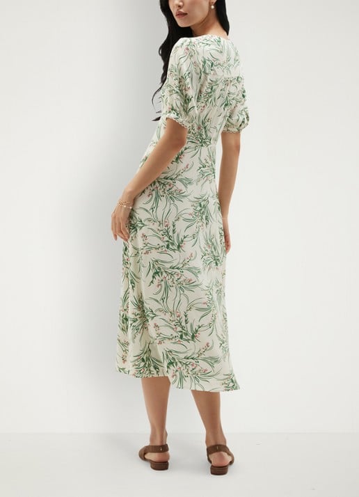 Hobbs Florentina midi jurk met bloemenprint - achterkant 7 lichtgroen
