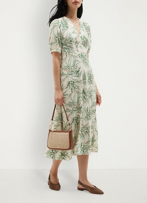 Hobbs Florentina midi jurk met bloemenprint - detail 2 lichtgroen