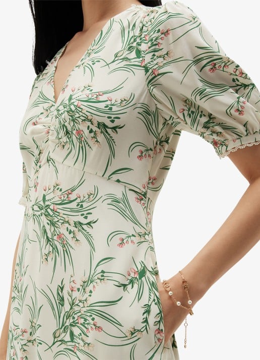 Hobbs Florentina midi jurk met bloemenprint - detail 3 lichtgroen