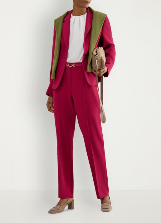 Hobbs Gemma mid waist straight fit pantalon met siernaad - voorkant 2 cranberryrood
