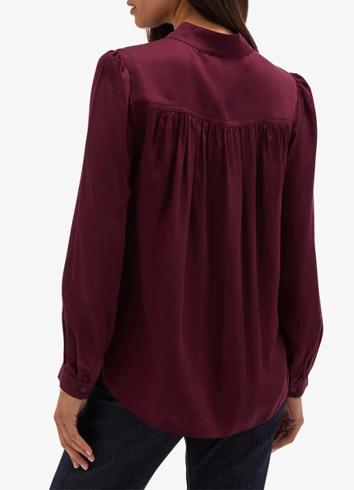 Hobbs Gwen blouse van satijn met opstaande kraag - achterkant paars