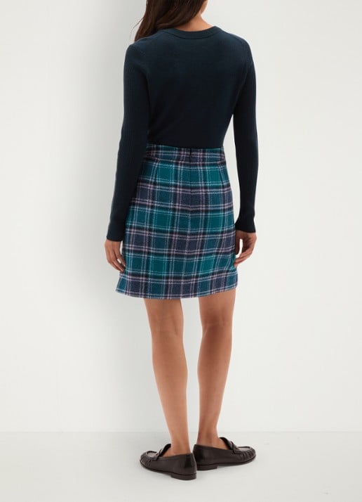 Hobbs Henley mini rok van wol met ruit dessin - achterkant 6 blauw
