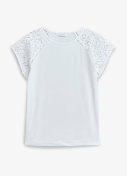 Hobbs Ivana T-shirt met broderie  - voorkant wit