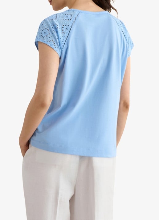 Hobbs Ivana T-shirt met broderie  - achterkant 5 lichtblauw