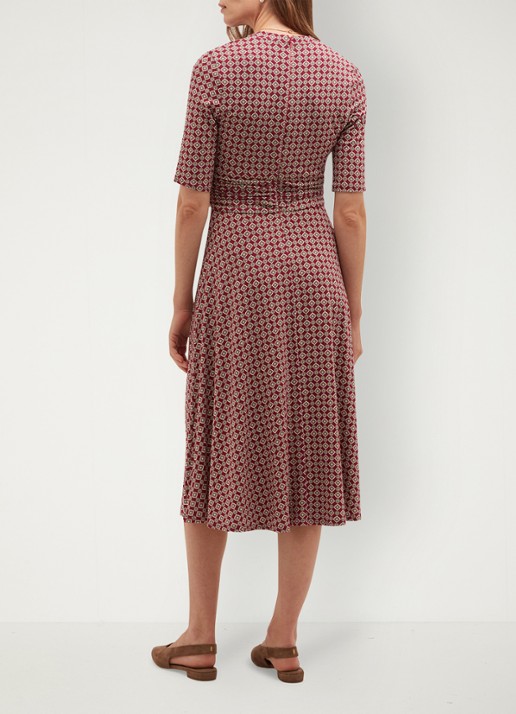 Hobbs Jaci midi jurk met grafische print - achterkant rood