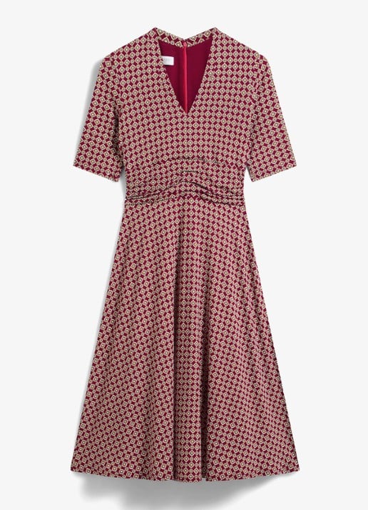 Hobbs Jaci midi jurk met grafische print - voorkant 2 rood