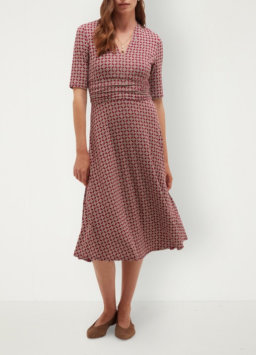 Hobbs Jaci midi jurk met grafische print - voorkant 3 rood